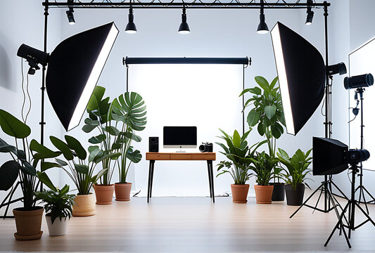 stylish photo studio natural light camera live plants minimal decor ideal personal blogs interviews