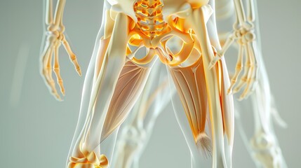 This 3d illustration shows the hip flexor muscles on skeleton