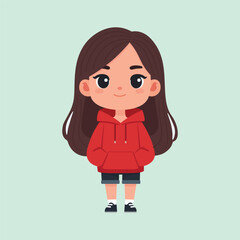 Little girl with red hoodie cartoon character illustration