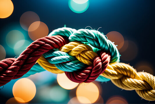 thick multicolored rope varying strength tied knot represents partnership teamwork unity support