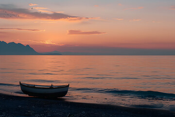 Serene Beach Sunset: The Tranquil Dance of Waves and Sky at Dusk
