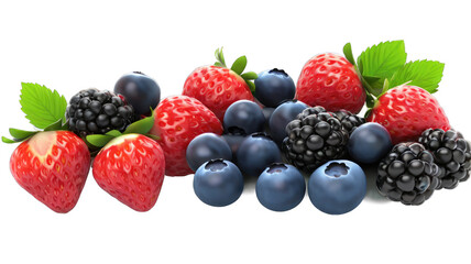 Ripe berry assortment strawberries, blackberries, raspberries, blueberries, isolated on transparent background