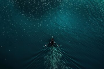 A kayaking sportsman paddles along the lake on the first lane.