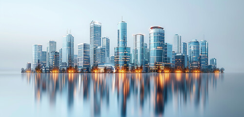 Fototapeta premium Office buildings with skyscrapers on a bright background.