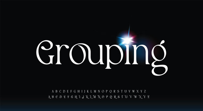 Grouping modern alphabet, rounded bauhaus typeface, minimalistic sans serif font for business logo, clean headline, sleek typography. Vector typographic design