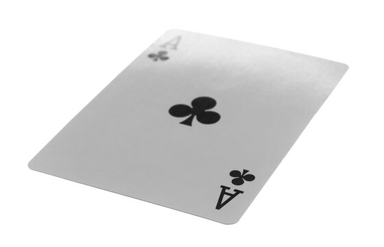 Flying playing card for poker and gambling, ace club isolated on white, clipping path
