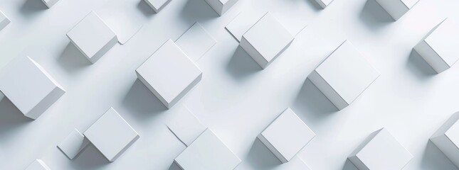 Obraz premium Shifted white cube boxes block background wallpaper banner with copy space