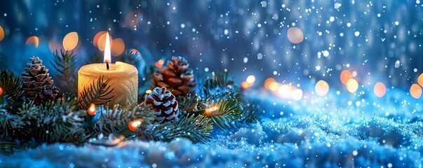 Christmas candle in a fir wreath.