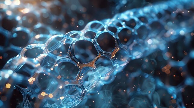 A close up of a blue and orange patterned surface with many small circles. The circles are lit up and appear to be glowing. The image gives off a futuristic and technological vibe