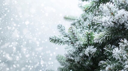 Fototapeta premium spruce branches with snow with space for text.