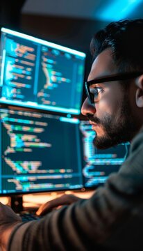 Close-Up Detailed Shots of Developers Coding in Python, JavaScript, and Java for Software Projects