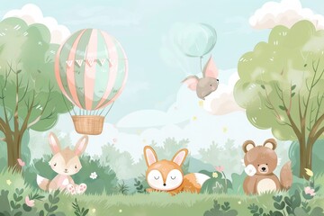 This wallpaper for kids' rooms features animals and pastel colors, generated using stock (AI).