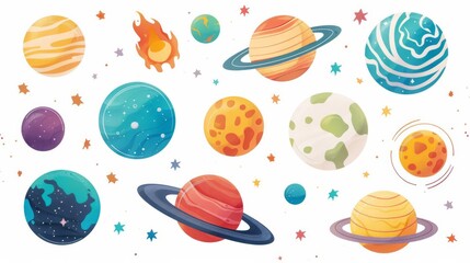 Planetary rings, educational space elements, flat design illustration, detailed, isolated on white background