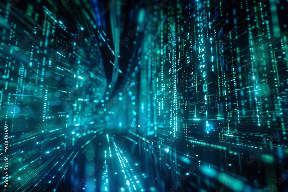 Poster background of blue digital binary data on a computer screen