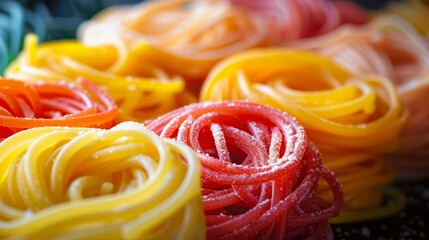 Colorful spaghetti dish displayed at a culinary festival in italy