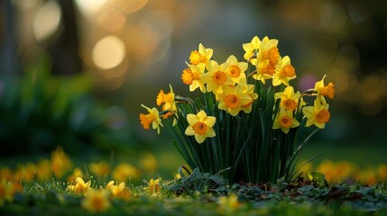 Obraz premium Vibrant yellow daffodils blooming in a spring garden