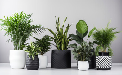 Obraz premium Different Plants in Pots on the Floor of a Bedroom 