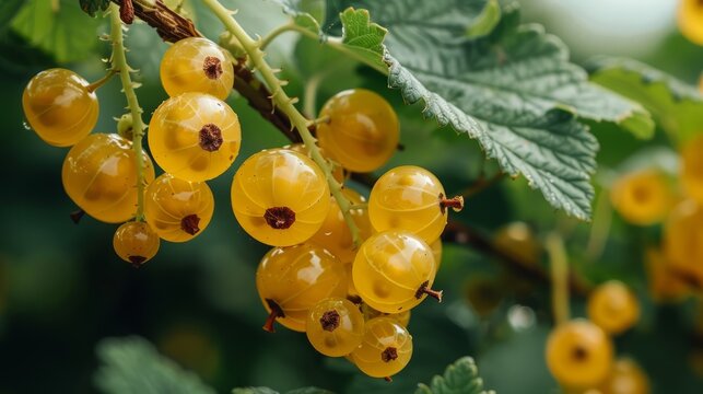Bunches of young green yellow imma fruits growing on a vibrant green branch