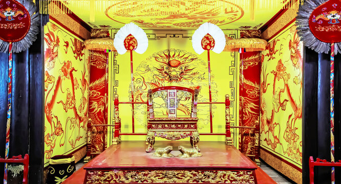 Hue, Vietnam - March 9. 2015: Throne of emperor Tu Duc in Minh Kiem chamber of royal tombs