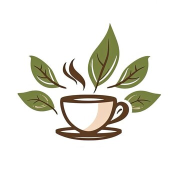 Minimalist Tea Cup and Leaves Image for Advertisements and lofo cafe