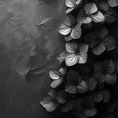 Close up high resolution illustration of gold and dew texture flower with black background. Gilded floral design. Dew on petals.
