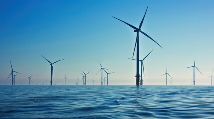 Offshore wind farms with towering turbines, harnessing wind energy with modern technology