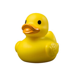 Yellow rubber duck for a kids bath time isolated on transparent background