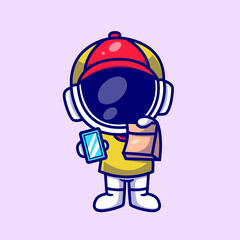 Cute astronaut courier service cartoon icon illustration