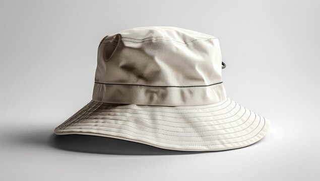 White flat bucket hat mockup on white background.