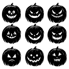 Obraz premium A collection of black and white pumpkins featuring various faces on them