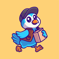 Cute bird courier service cartoon icon illustration