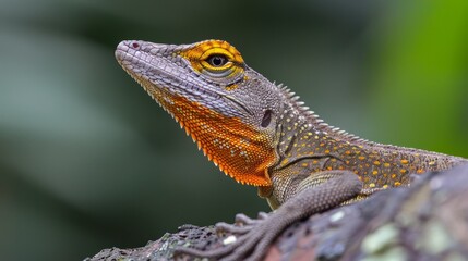 Wild brown anole lizard sunbathing on a rock in natural habitat