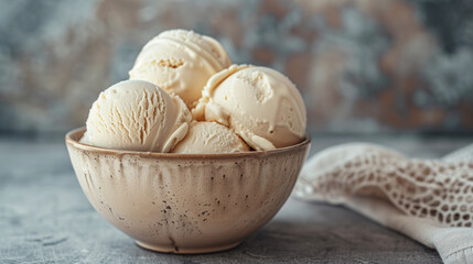 Fototapeta premium Artisanal Vanilla Ice Cream in a Rustic Bowl