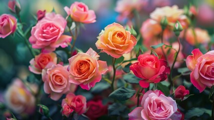 Obraz premium Vibrant roses blooming in a colorful garden during spring