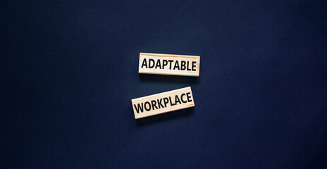 Adaptable workplace symbol. Concept words Adaptable workplace on beautiful wooden block. Beautiful black paper background. Business Adaptable workplace concept. Copy space.
