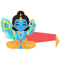 India Krishna Janmashtami vector cartoon illustration