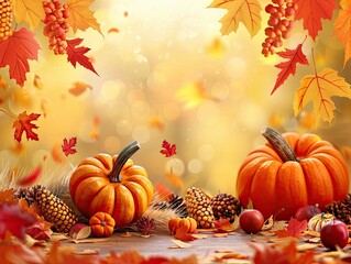 A fall scene with two pumpkins and some apples