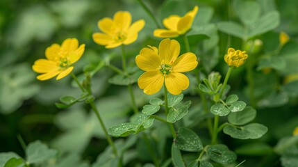 Obraz premium Yellow medicago arborea blooms in lush green environment during spring