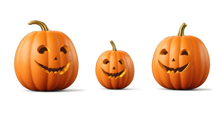 Orange pumpkin face expressions collection for Halloween, isolated on transparent background