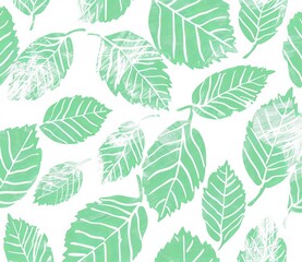 Fototapeta premium A seamless pattern of modern green leaves. A grid of abstract lines on a geometric background.