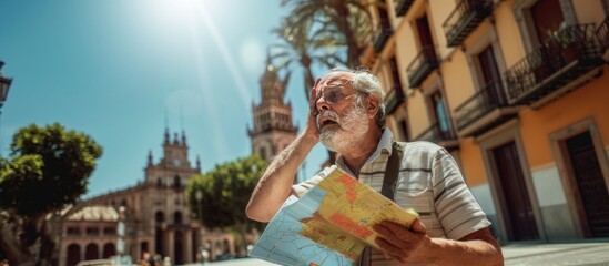 Fototapeta premium senior tourist in the city in summer