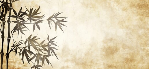 Kayami photo wallpaper in the interior features tropical plants with bamboo leaves on a textured rubbed background