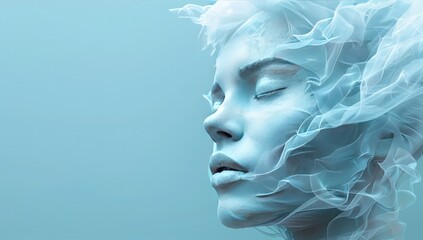 3d render of head made from lines and wires, light blue background.