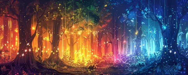 Fototapeta premium Fantasy landscape, magical night, fairy tale forest. Digital art, artwork in ai, background, or wallpaper.