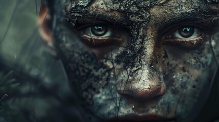 Fototapeta premium THE NEPHILIM Fallen angel book of Enoch. Good or bad parts of soul. Concept of opposition between good and evil. Devil and angel in one person. The opposites of eternal fight. Hell vs heaven