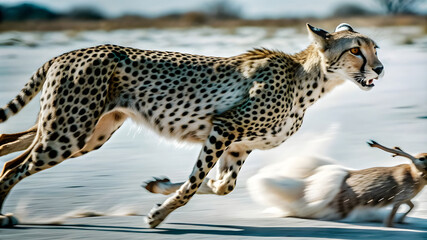 a hungry cheetah sprinting across the savannah