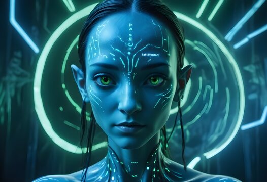 Avatar portrait with blue face