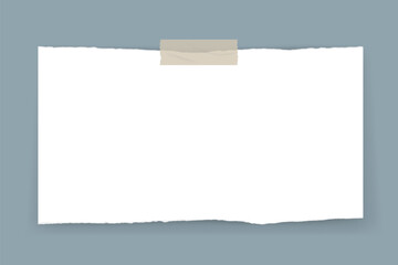 Vector illustration of a torn paper sheet with tape on a gray background. Perfect for note-taking, scrapbooking, and digital design projects