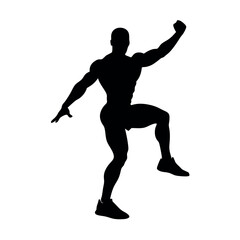 a body builder doing excersise vector silhouette, isolated white background