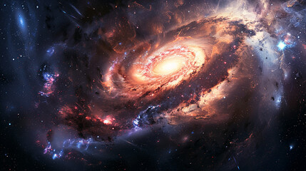 Close-up of a galaxy with abstract, swirling stars and cosmic colors